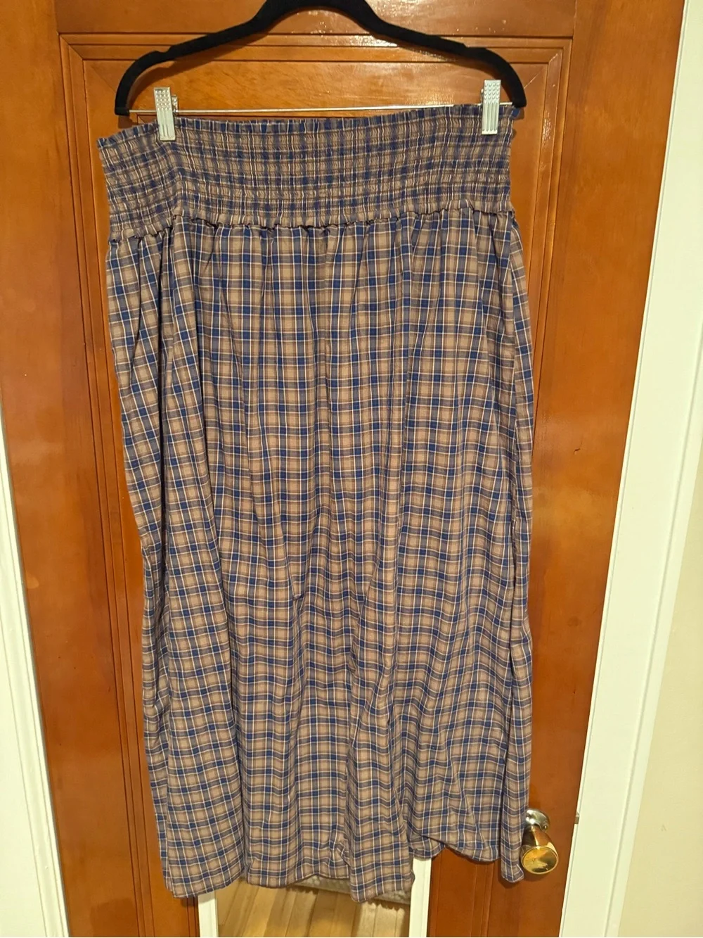 Hill House Plaid Smocked Waist Maxi Skirt - Blue and Brown